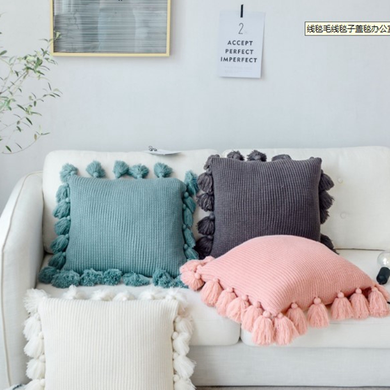 Solid tassels Wool knitting Pillows Northern Europe ins style Pillow Creative home sofa decorate Cushion coverin the Home Fabric , Pillow/Pillow category - from Buy2taobao.com to provide professional Taobao agent buy service