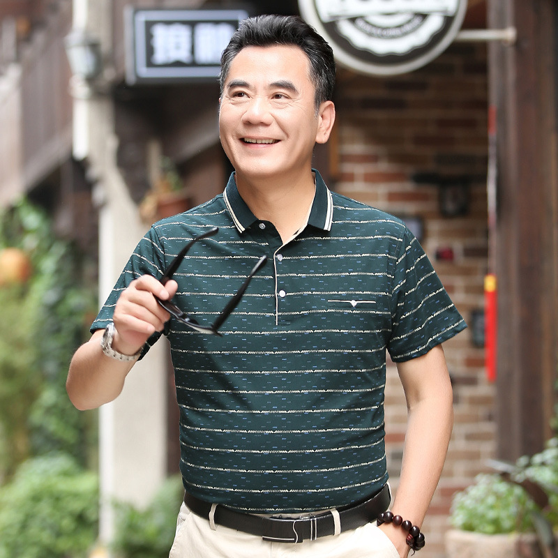中年男士短袖t恤圆领款夏装宽松中老年人男装纯棉汗衫父亲爸爸装在类目 男装, Polo衫中 - 来自Buy2taobao.com提供专业的淘宝代购服务