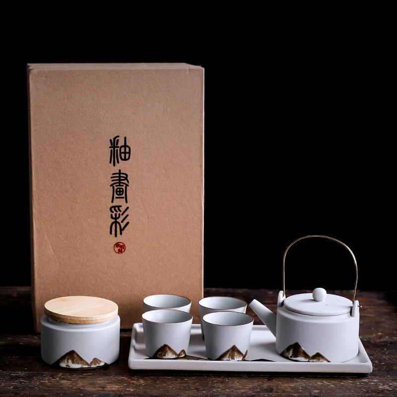套装 一壶四杯家用陶日式简约提梁茶壶茶具功夫茶具整套配茶盘|msdalam kategori pinggan mangkuk, set teh, Kung Fu teh - dari Buy2taobao.com untuk memberikan perkhidmatan ejen Taobao profesional membeli