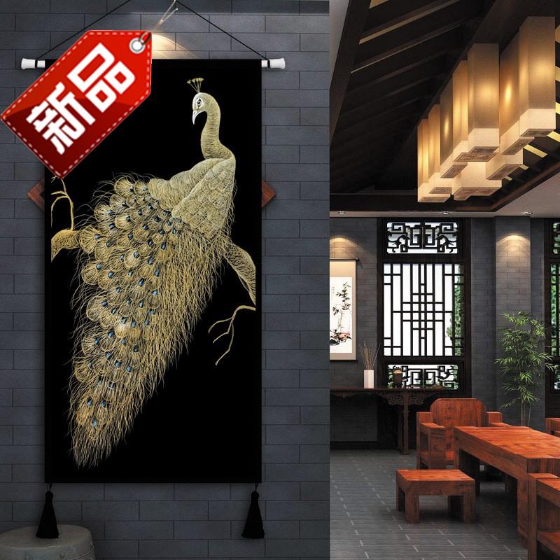 Light extravagance Tapestries Golden Peacock Lucky Chinese style mural Fabric art Frameless paintings Entrance Corridor a living room Background wallin the Home Fabric , Tapestry/Tapestry category - from Buy2taobao.com to provide professional Taobao agent buy service