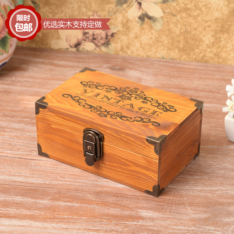 zakka复古实木桌面化妆品收纳盒带锁 创意首饰盒锁盒家居小木盒子在类目 收纳整理, 家庭收纳用具, 储物箱, 收纳箱中 - 来自Buy2taobao.com提供专业的淘宝代购服务