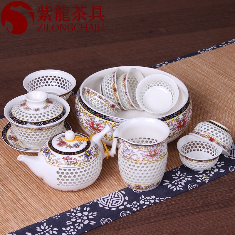 青花玲珑功夫茶具 套装陶瓷蜂窝镂空茶海整套茶壶茶杯配件|ruв категории посуда, чайный сервиз, кунг - Фу, чайный сервиз - от Buy2taobao.com для оказания профессиональной услуги покупки агента Taobao