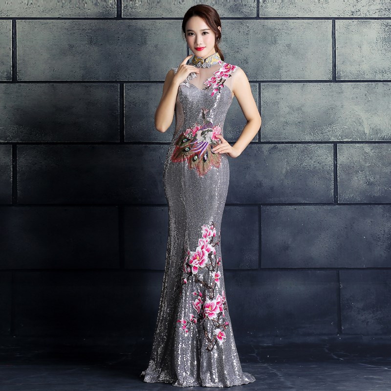 Host Evening dress 2018 new pattern show banquet have more cash than can be accounted for Noble Self cultivation grace fish tail Sequins Cheongsam skirtin the Women's clothing/Boutique , Wedding/Cheongsam/Formal dress , Formal dress/Evening category - from Buy2taobao.com to provide professional Taobao agent buy service