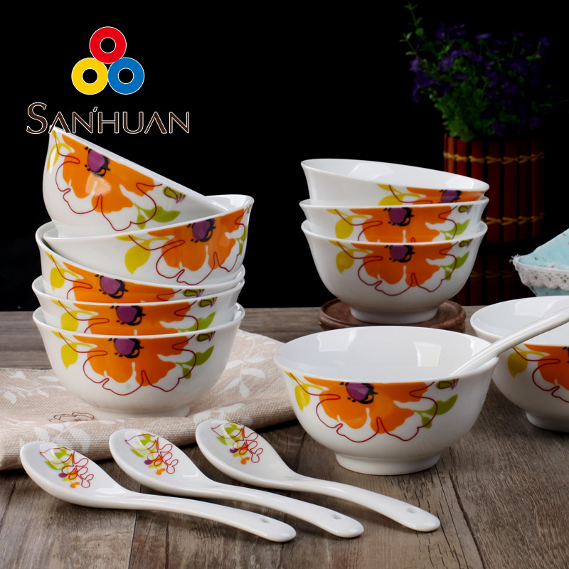 Tricyclic Ceramic tableware Easy to clean Household glaze color 10 Rice bowl 10 a soup spoon 10 Man with suitin the Tableware , Tableware , Porcelain tableware suit category - from Buy2taobao.com to provide professional Taobao agent buy service