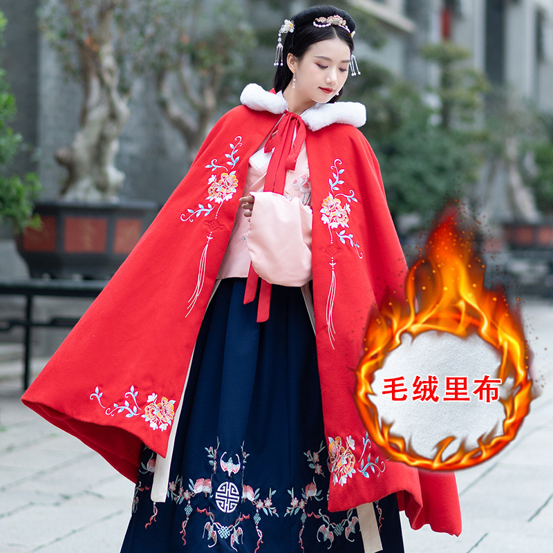 中国风百花刺绣花抓绒加厚毛呢外套女装汉服连帽中长款斗篷披风冬|ruв категории Женская одежда, костюм/национальная одежда/театр костюм, национальная одежда/этап погрузки - от Buy2taobao.com для оказания профессиональной услуги покупки агента Taobao
