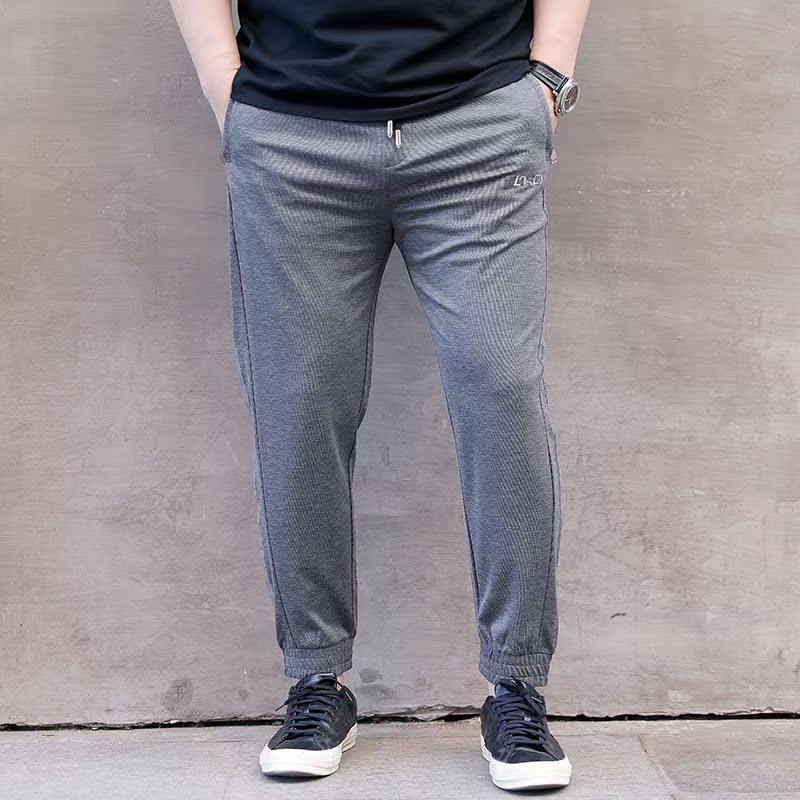 春新款灰色拼接织带大号弹力潮胖子加肥加大码男士针织休闲运动裤在类目 男装, 休闲裤中 - 来自Buy2taobao.com提供专业的淘宝代购服务