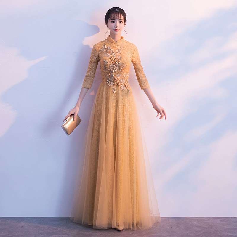 晚禮服裙女2018新款宴會中式姐妹團伴娘服長款中國風年會學生晚會在類目 女裝/女士精品, 婚紗/旗袍/禮服, 禮服/晚裝中 - 來自Buy2taobao.com提供專業的淘寶代購服務