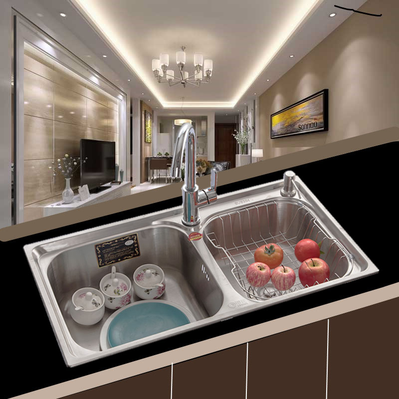 Stainless steel 304 water tank kitchen Double groove Trays wire drawing Double groove Dishwasher Vegetable basin pool Kitchen Basin thickeningin the Tableware , Tableware , Basin category - from Buy2taobao.com to provide professional Taobao agent buy service