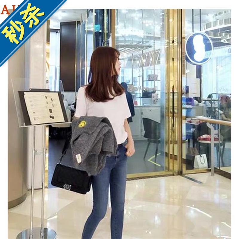 韩国2019春季新款高腰牛仔裤女九分蓝I色显瘦弹力紧身小脚毛边裤在类目 女装/女士精品, 牛仔裤中 - 来自Buy2taobao.com提供专业的淘宝代购服务