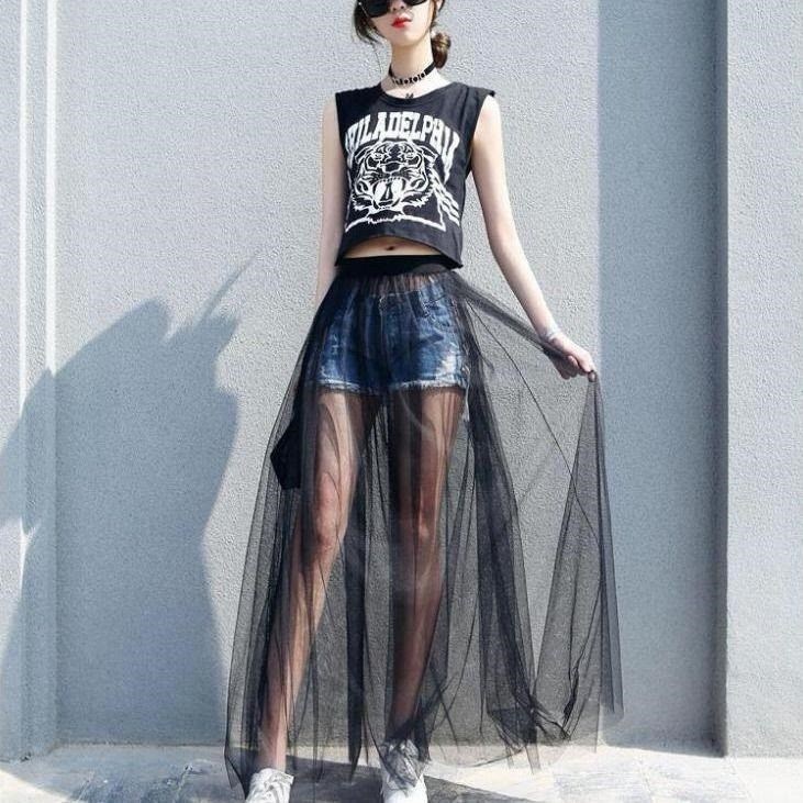 Versatile black Yarn skirt monolayer perspective Outside the ride transparent Jacobs skirt Paige Mid length version The skirt Bouffancyin the Women's clothing/Boutique , Skirts category - from Buy2taobao.com to provide professional Taobao agent buy service