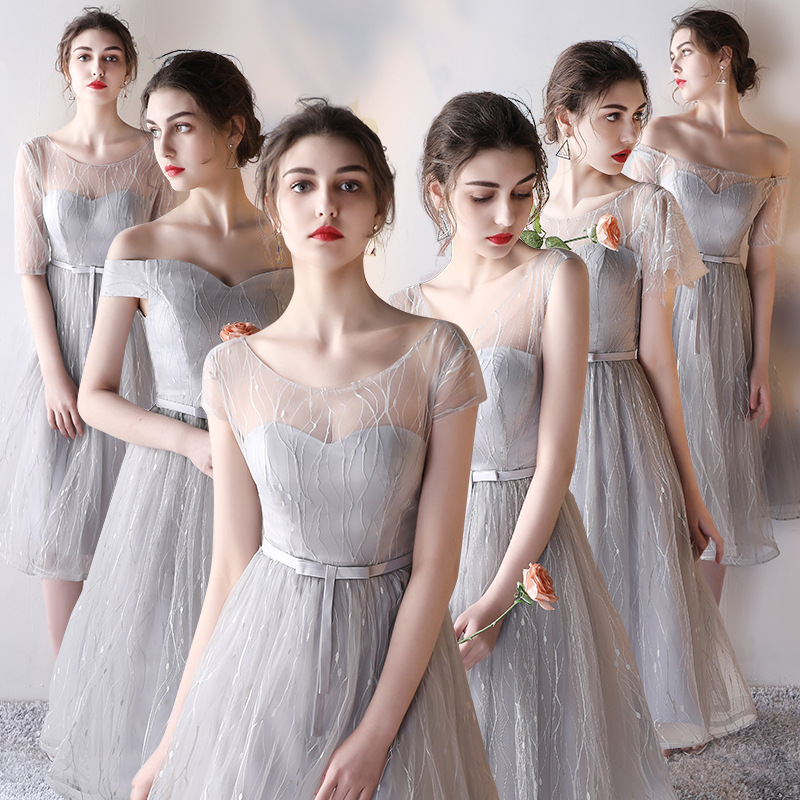 Summer bridesmaid dress 2019 new pattern grey Bridesmaid full dress Sister skirt Self cultivation Evening dress party Tuxedoin the Women's clothing/Boutique , Wedding/Cheongsam/Formal dress , Wedding category - from Buy2taobao.com to provide professional Taobao agent buy service