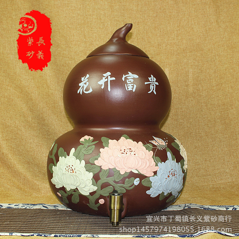 紫砂水大號缸儲水罐 帶龍頭過濾水缸葫蘆堆花水缸茶具在類目 餐飲具, 茶具, 茶葉罐中 - 來自Buy2taobao.com提供專業的淘寶代購服務