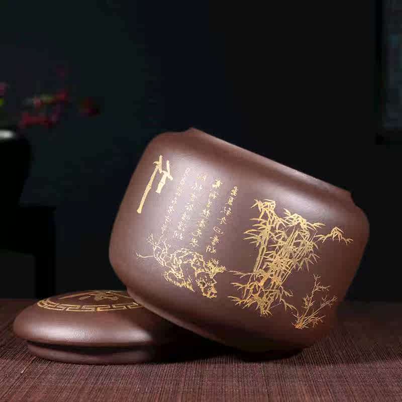 宜兴紫砂茶叶罐陶瓷紫砂描金散茶罐普洱储茶茶桶功夫茶具茶叶罐|ruв категории посуда, чайный сервиз, чайница - от Buy2taobao.com для оказания профессиональной услуги покупки агента Taobao