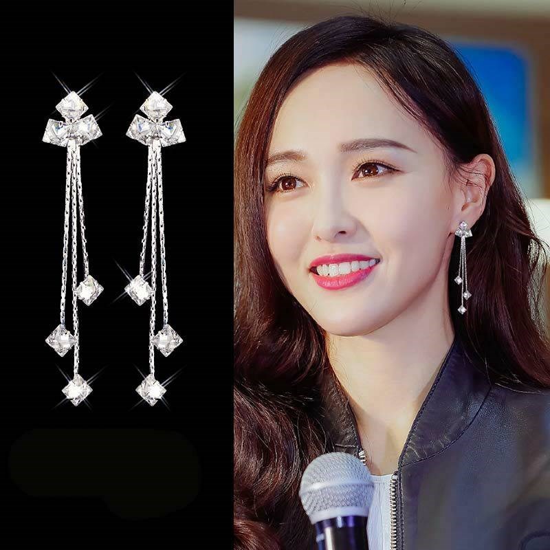 锆石耳环女长款气质甜美耳坠耳夹无耳洞耳饰品韩版简约学生在类目 珠宝/钻石/翡翠/黄金, 专柜swarovski水晶(新), 耳饰中 - 来自Buy2taobao.com提供专业的淘宝代购服务