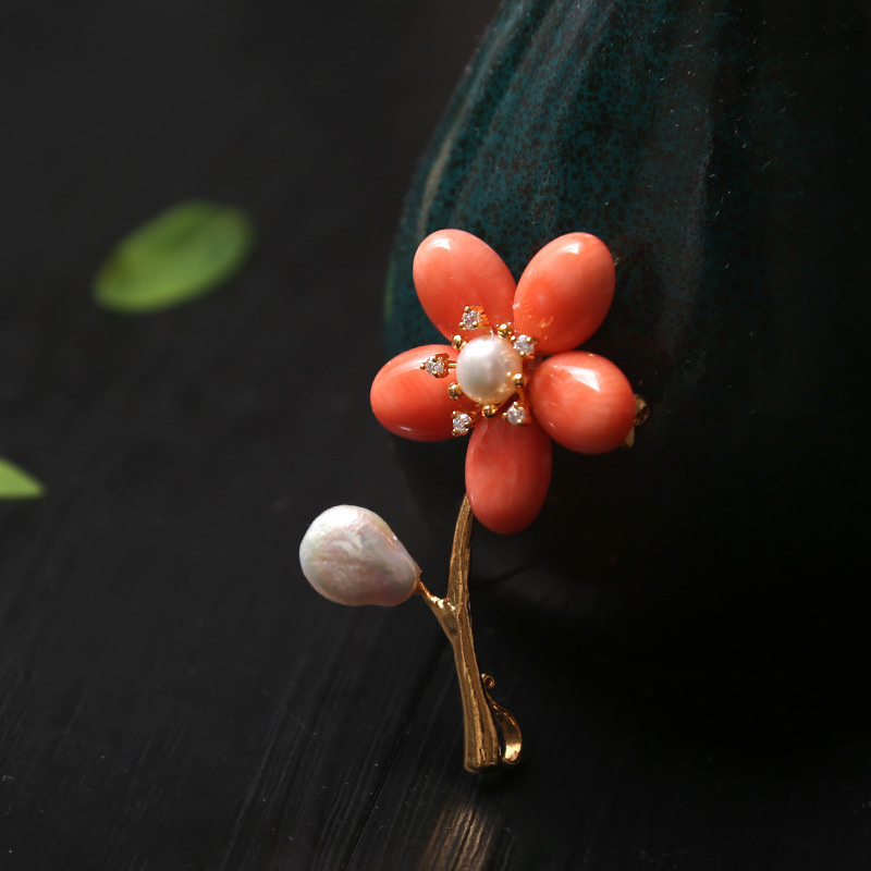 Italy High-end design Natural pearls Bamboo Sea A flower Brooch Pendant Dual usein the Accessories/Fashion Jewelry, Brooch category - from Buy2taobao.com to provide professional Taobao agent buy service