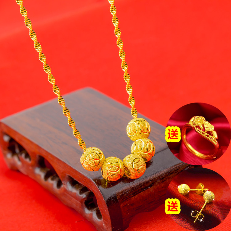 18k黄金项链 玫瑰花3D硬金999转运珠足金水波链吊坠女送戒指耳钉|msdalam kategori barang kemas/berlian/Emerald/emas, K金首饰, 颈饰 - dari Buy2taobao.com untuk memberikan perkhidmatan ejen Taobao profesional membeli
