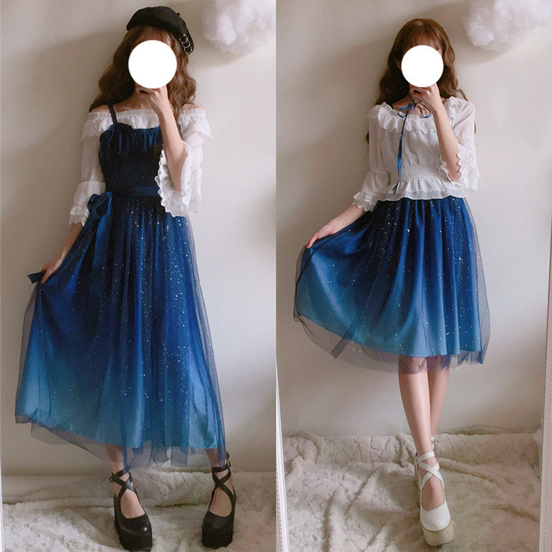 夏季软妹风星空吊带jsk连衣裙lolita公主洋装日常仙女伴娘小礼服
