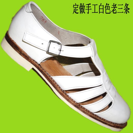 老三条凉鞋定做软面牛皮白色皮凉鞋真皮手工老式镂空透气白色夏季|msdalam kategori Kasut lelaki popular, Sandal - dari Buy2taobao.com untuk memberikan perkhidmatan ejen Taobao profesional membeli