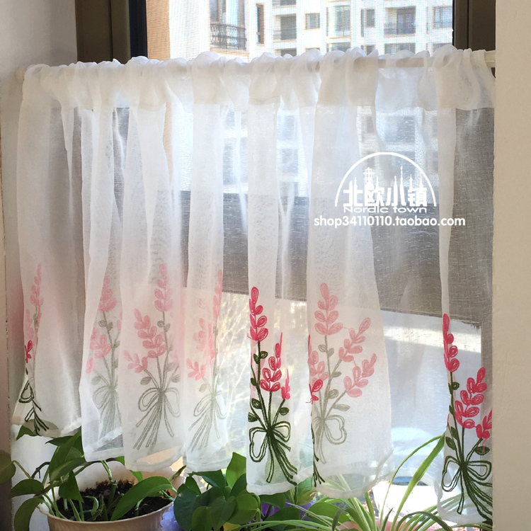立体刺绣绣花窗纱高档咖啡半帘日式门帘百搭田园窗帘纱帘包邮在类目 居家布艺, 窗帘门帘及配件, 成品窗帘中 - 来自Buy2taobao.com提供专业的淘宝代购服务