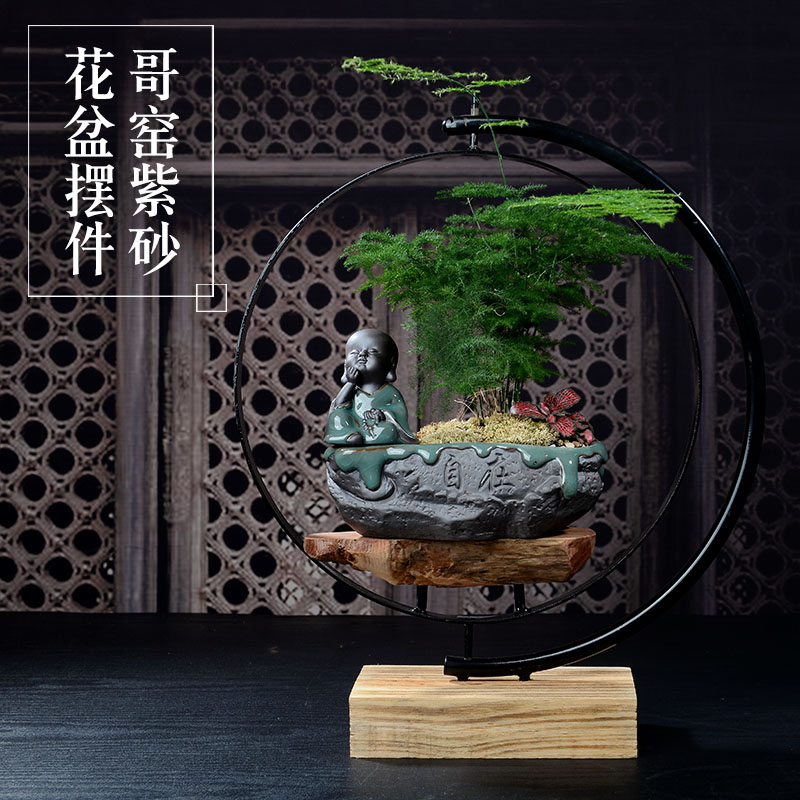【包邮】陶瓷哥窑汝窑高温盆景木底座中式花盆香道客厅办公室摆件在类目 家居饰品, 摆件中 - 来自Buy2taobao.com提供专业的淘宝代购服务