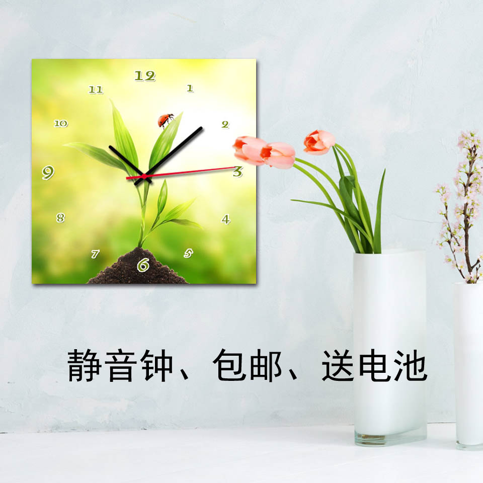 无框挂钟静音钟无声卧室美容院萌芽小清新风景送电池可加字多图在类目 家居饰品, 装饰画, 无框画挂钟中 - 来自Buy2taobao.com提供专业的淘宝代购服务