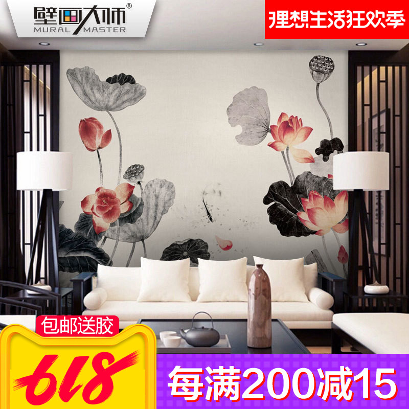 Chinese style television Backdrop wallpaper New Chinese style Retro a living room bedroom Lotus wallpaper customized mural Qiangbuin the Decoration main material , Wallpaper , Non-woven wallpaper category - from Buy2taobao.com to provide professional Taobao agent buy service