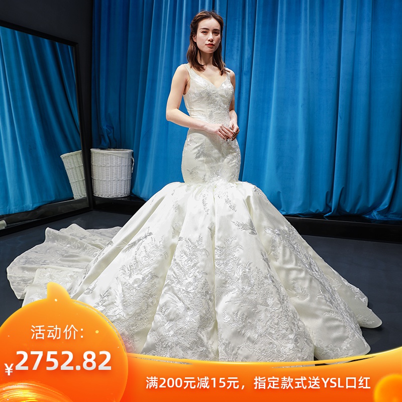 Waist Fishtail wedding dress 2019 new pattern Reith America Luxurious Tailing bride Korean Show thin Satin Shoulders Backlessin the Women's clothing/Boutique , Wedding/Cheongsam/Formal dress , Wedding category - from Buy2taobao.com to provide professional Taobao agent buy service