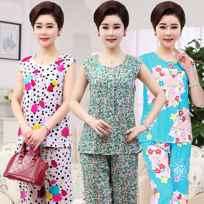 中老年女装夏装棉绸套装妈妈装睡衣纯棉夏季舒适清凉宽松两件套