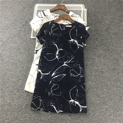 出口欧美单  夏季新款客供面料水墨印染花色直筒宽松版大码连衣裙