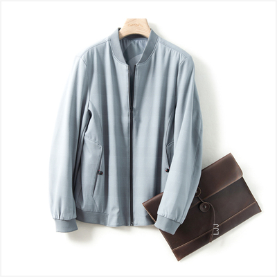 の 简单有型 灰色调格子图案 棒球领夹克男FEPL086