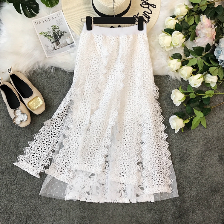 2019 Spring and summer new pattern Ladies wind Solid Embroidery Irregular Jacobs Lotus leaf Mosaic Lace skirtin the Women's clothing/Boutique , Skirts category - from Buy2taobao.com to provide professional Taobao agent buy service