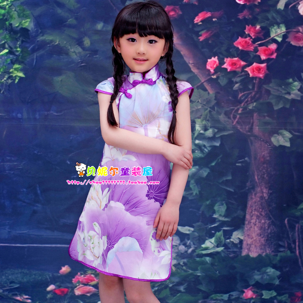 Ethernet children Purple lotus children Cheongsam skirt Tang costume Cotton cheongsam Girls dress Summer wearin the Children/Baby/Family fitted , Children's Robes/Costume/National costume , Cheongsam category - from Buy2taobao.com to provide professional Taobao agent buy service