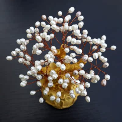 天然淡水珍珠发财树 招财树办公室摆件 招财又进宝 风水摆饰
