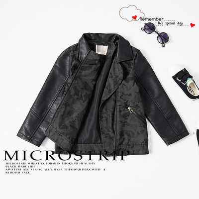 2267355 T系列●品牌童装 迷彩夹克男童PU拼接翻领机车服外套皮衣