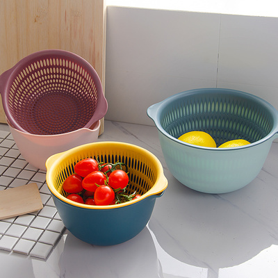 居家家双层镂空洗菜篮家用蔬菜沥水筛厨房水果收纳篮沥水篮洗菜盆