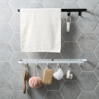 居家家铁艺毛巾挂架浴室粘胶挂衣架卫生间免打孔挂钩墙壁置物架