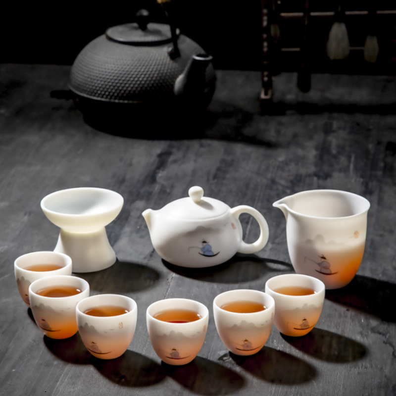 功夫泡茶壺杯茶道羊脂玉茶具禮品辦公室套裝家用陶瓷手繪德化白瓷在類目 餐飲具, 茶具, 功夫茶具中 - 來自Buy2taobao.com提供專業的淘寶代購服務