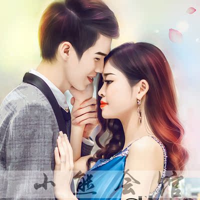 真人双人情侣写真合照婚纱照片转手绘ps微信qq头像设计朋友礼物