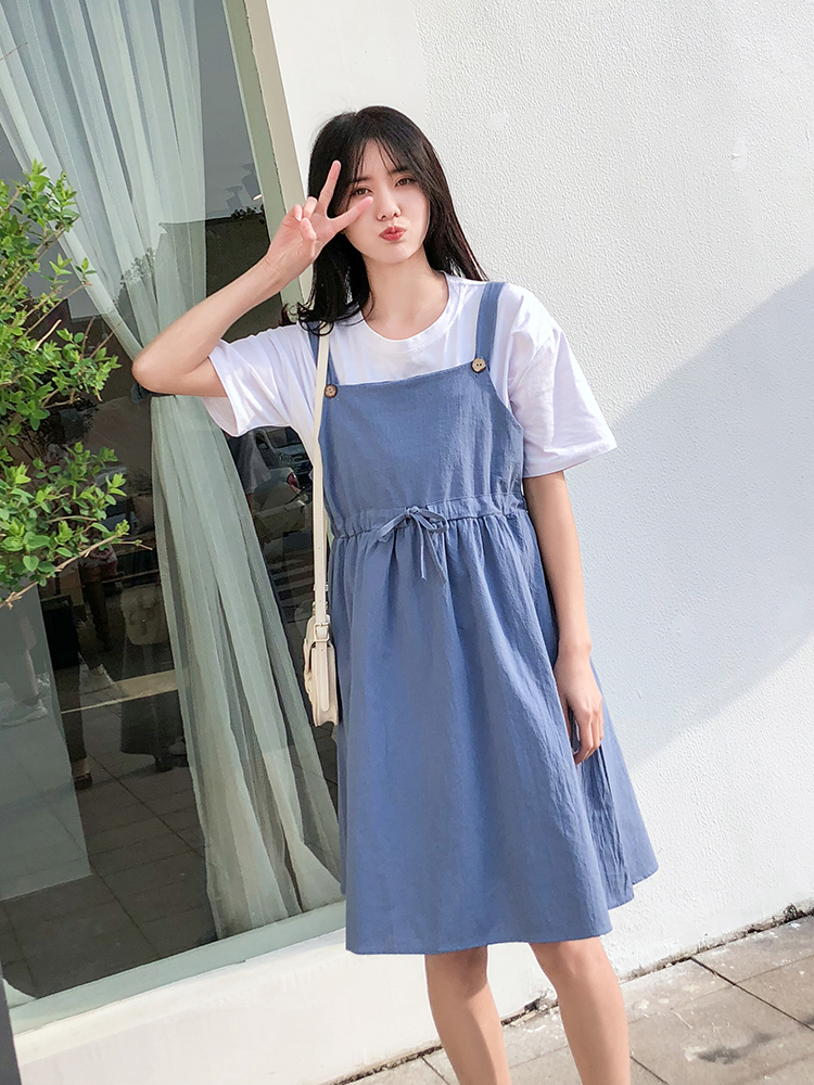 孕婦夏季中長款棉麻背帶裙韓版休閑減齡孕婦連衣裙孕婦夏2019新在類目 孕婦裝/孕產婦用品/營養, 孕婦裝, 連衣裙中 - 來自Buy2taobao.com提供專業的淘寶代購服務