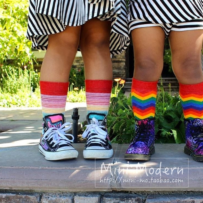 Mini Modern U.S.A men and women baby Medium hose Imported A lower leg Cotton socks Versatile Rainbowin the Children/Baby/Family fitted , Children's socks( 0-16 Years) category - from Buy2taobao.com to provide professional Taobao agent buy service
