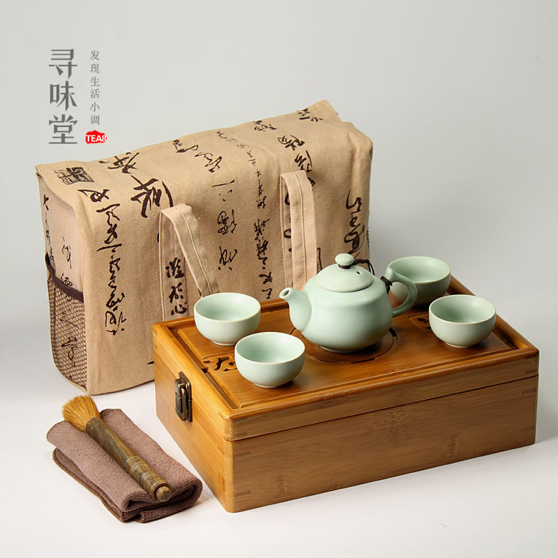 【5折清仓】正品竹茶盘+正品开片汝窑一壶四杯旅行居家茶具套组在类目 餐饮具, 茶具, 功夫茶具中 - 来自Buy2taobao.com提供专业的淘宝代购服务