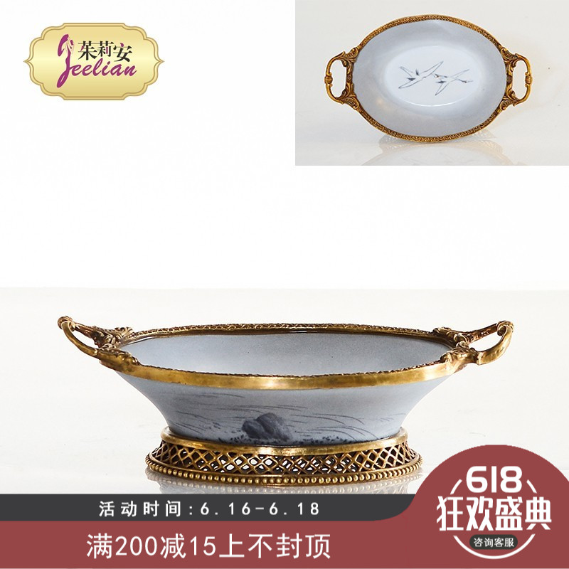 茱莉安法式中国风渐变灰色陶瓷雕刻镂空镶铜手绘仙鹤双耳果盘现货|ruв категории Домашний быт, декоративная посуда, компот/корзина фруктов - от Buy2taobao.com для оказания профессиональной услуги покупки агента Taobao