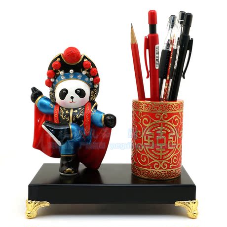 免费刻字 四川特色创意熊猫陶瓷工艺品笔筒办
