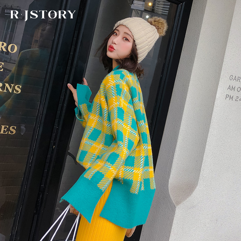網紅慵懶風格子毛衣女套頭2018秋冬新款韓版時尚加厚寬松針織衫潮在類目 女裝/女士精品, 毛衣中 - 來自Buy2taobao.com提供專業的淘寶代購服務