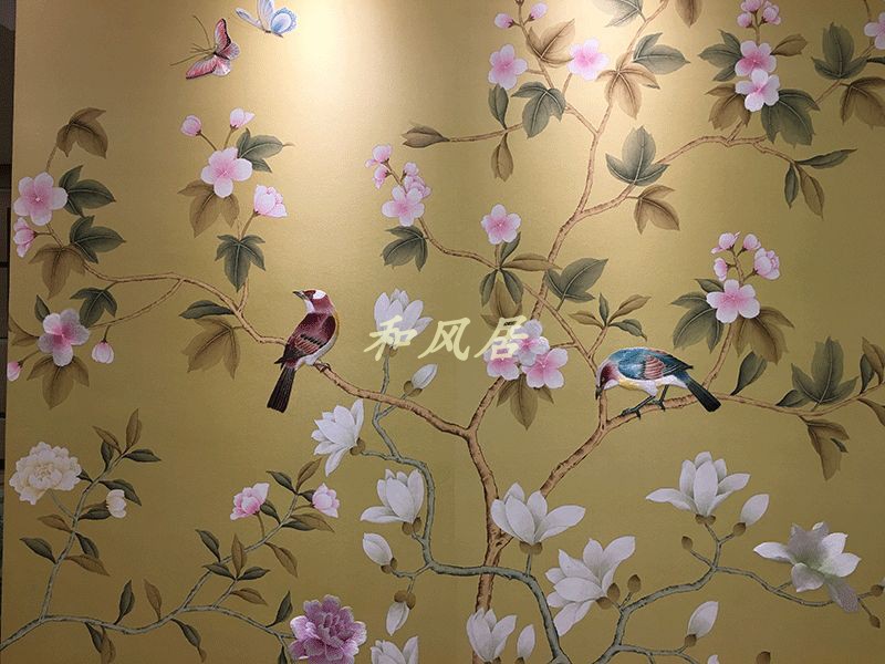真丝新款刺绣书房手绘手绣墙纸壁布中式欧式工笔花鸟丝绸背景墙在类目 家装主材, 墙纸, 定制壁画中 - 来自Buy2taobao.com提供专业的淘宝代购服务