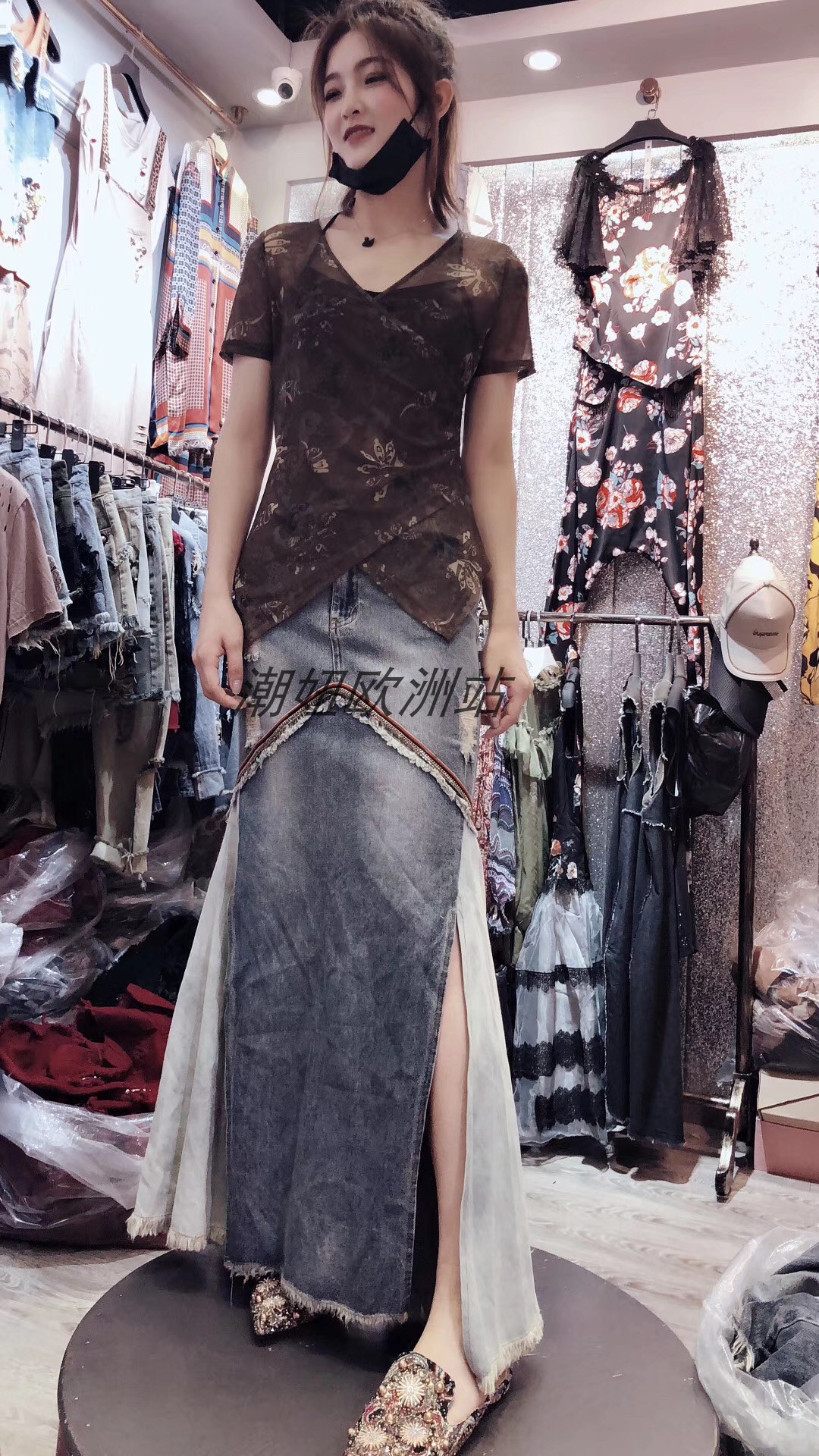 Europe station 2019 Spring and summer new pattern Italy fashion Trend Self cultivation Show thin Side slits cowboy Half skirtin the Women's clothing/Boutique , Skirts category - from Buy2taobao.com to provide professional Taobao agent buy service