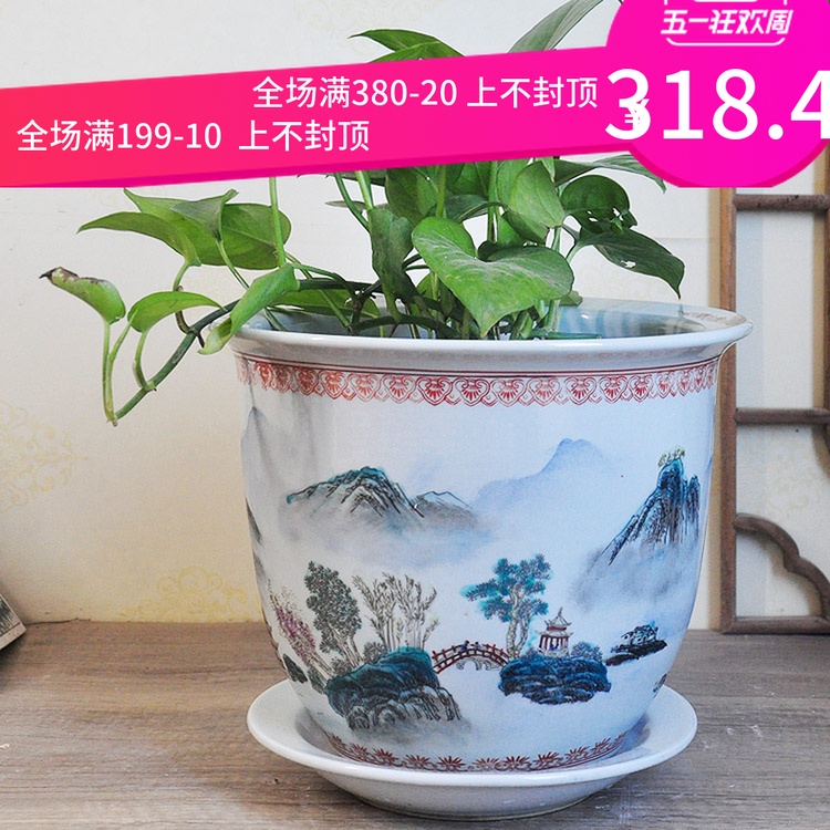 Jingdezhen Ceramic Flower pot Hand drawn China Orchid Flower pot Pastel landscape Flower bowl Outsize indoorin the Home accessories , Vase/Flower/Artificial flowers/Imitation jewelry , Flower/Vase , Flowerpot category - from Buy2taobao.com to provide professional Taobao agent buy service