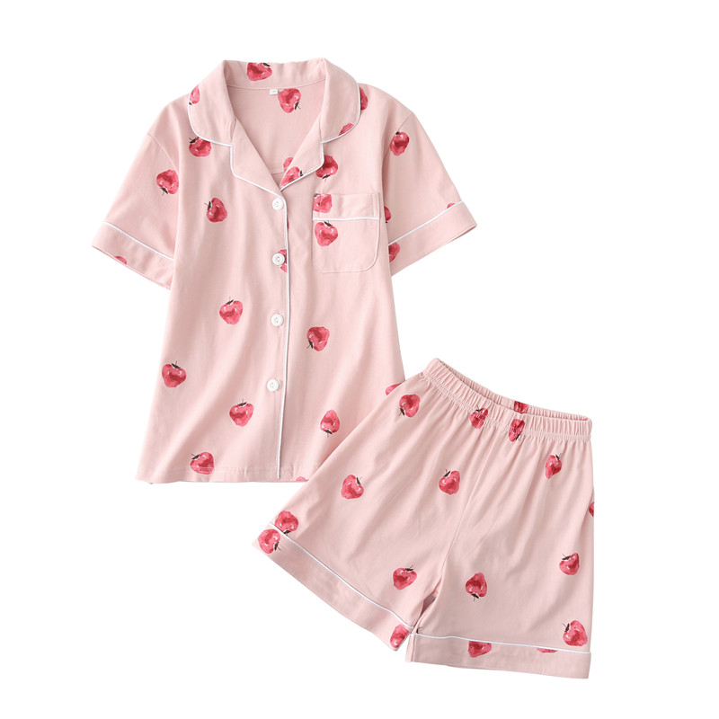 特惠!甜美草莓睡衣女童夏纯棉短袖短裤可爱翻领全棉家居服套装|ruв категории Детская одежда, детей дома, одежду, домашнего костюм - от Buy2taobao.com для оказания профессиональной услуги покупки агента Taobao