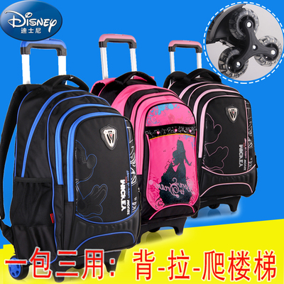 新款迪士尼拉杆书包初中生书包中学生男女孩三轮爬楼梯大容量书包