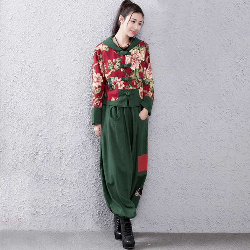 2019 spring clothes new pattern Original Ethnic style suit frog Short coat Knickers Two piece set Big size dressin the Women's clothing/Boutique , Large size women category - from Buy2taobao.com to provide professional Taobao agent buy service